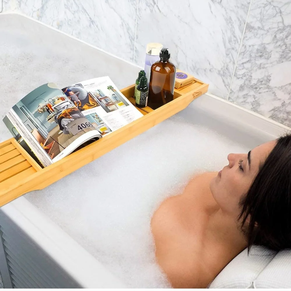 Bamboo Bathtub Organizer Bathroom Caddy